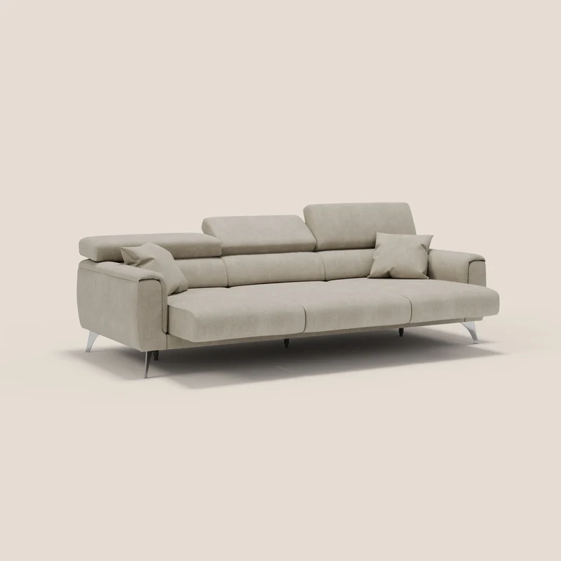 Caravaggio canapé 3 assises extensibles et têtières réglables en tissu imperméable T02 crème