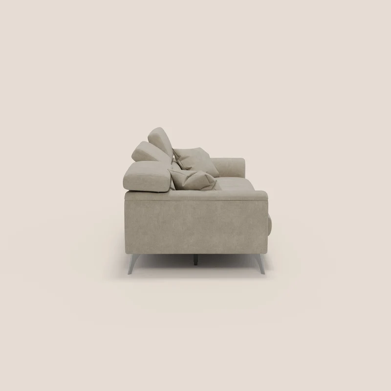 Caravaggio canapé 3 assises extensibles et têtières réglables en tissu imperméable T02 crème