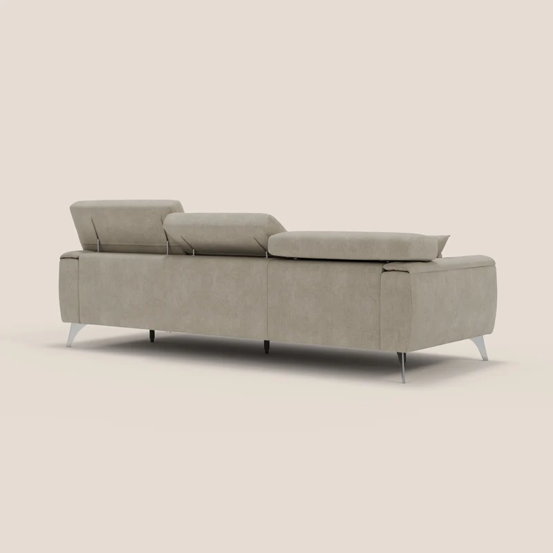 Caravaggio canapé 3 assises extensibles et têtières réglables en tissu imperméable T02 crème