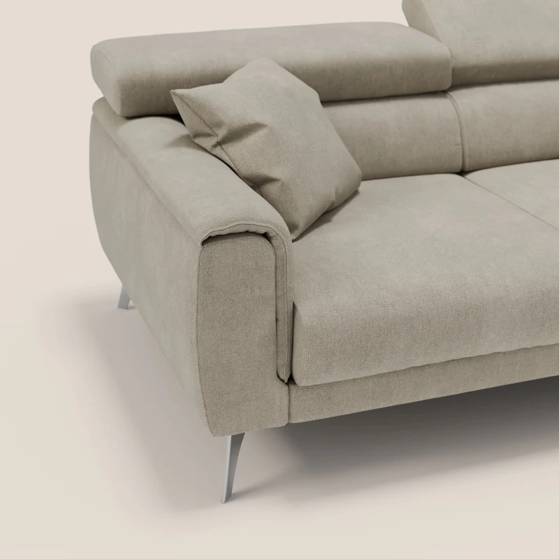 Caravaggio canapé 3 assises extensibles et têtières réglables en tissu imperméable T02 crème