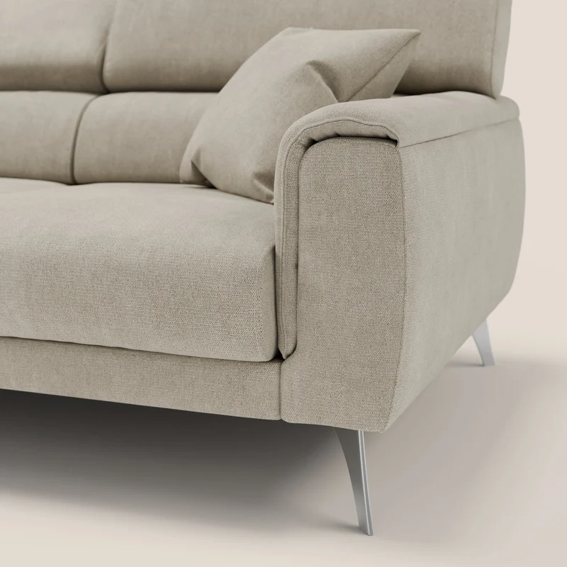Caravaggio canapé 3 assises extensibles et têtières réglables en tissu imperméable T02 crème