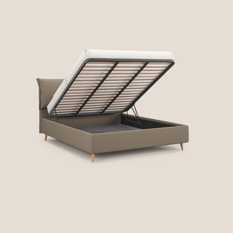 Elettra lit avec coffre de rangement déhoussable avec coussins tête de lit en tissu imperméable T13 beige