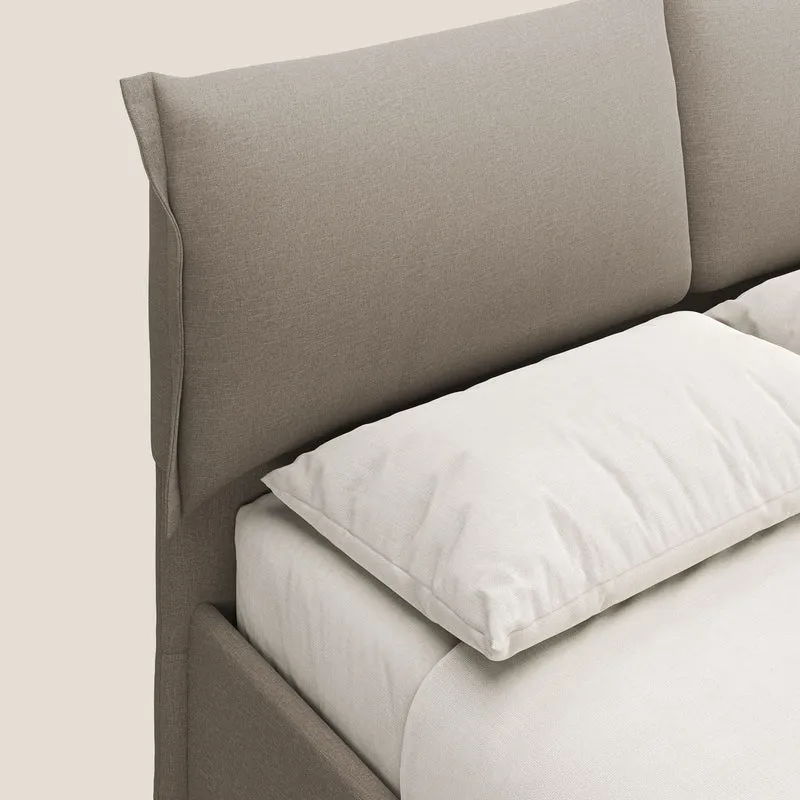 Elettra lit avec coffre de rangement déhoussable avec coussins tête de lit en tissu imperméable T13 beige