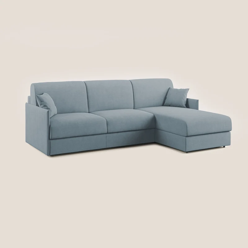 Evans canapé d'angle convertible avec méridienne en tissu doux imperméable T02 sucre glace