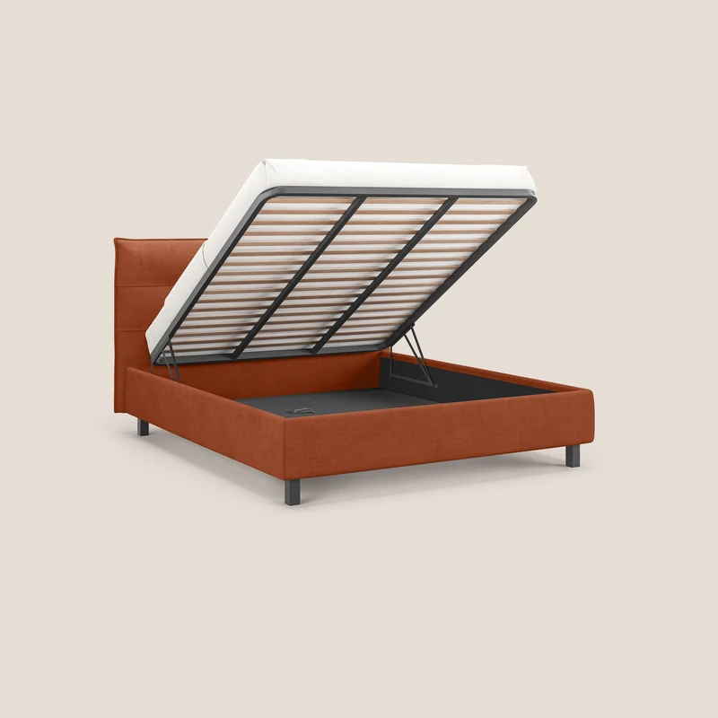 Liam lit coffre avec tête de lit capitonnée en tissu détachable T17 orange