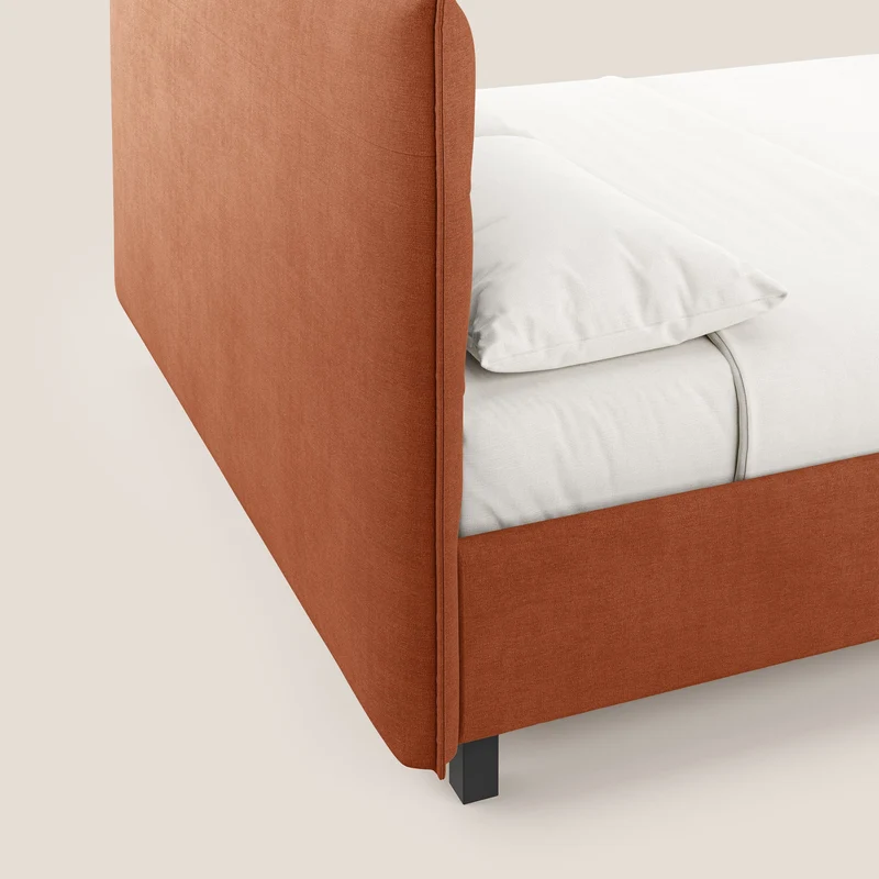 Liam lit coffre avec tête de lit capitonnée en tissu détachable T17 orange