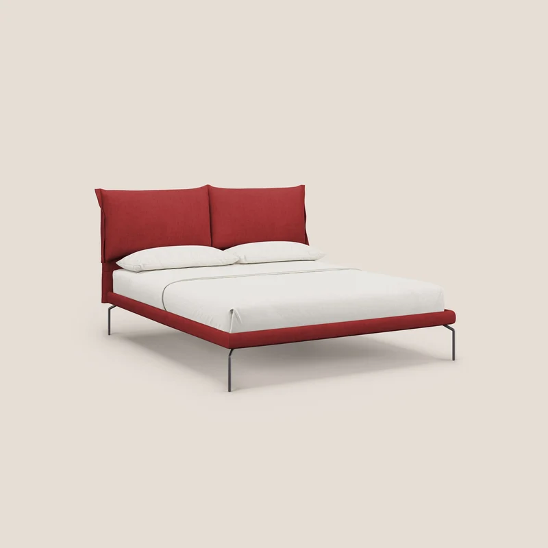 Bice lit rembourré avec coussins et pieds noirs en métal en tissu imperméable T02 rouge