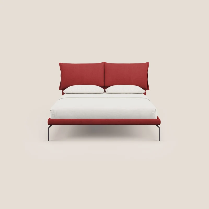 Bice lit rembourré avec coussins et pieds noirs en métal en tissu imperméable T02 rouge