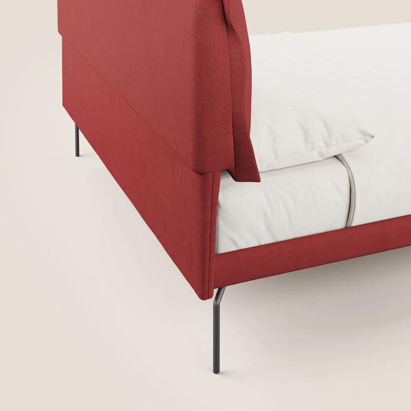 Bice lit rembourré avec coussins et pieds noirs en métal en tissu imperméable T02 rouge