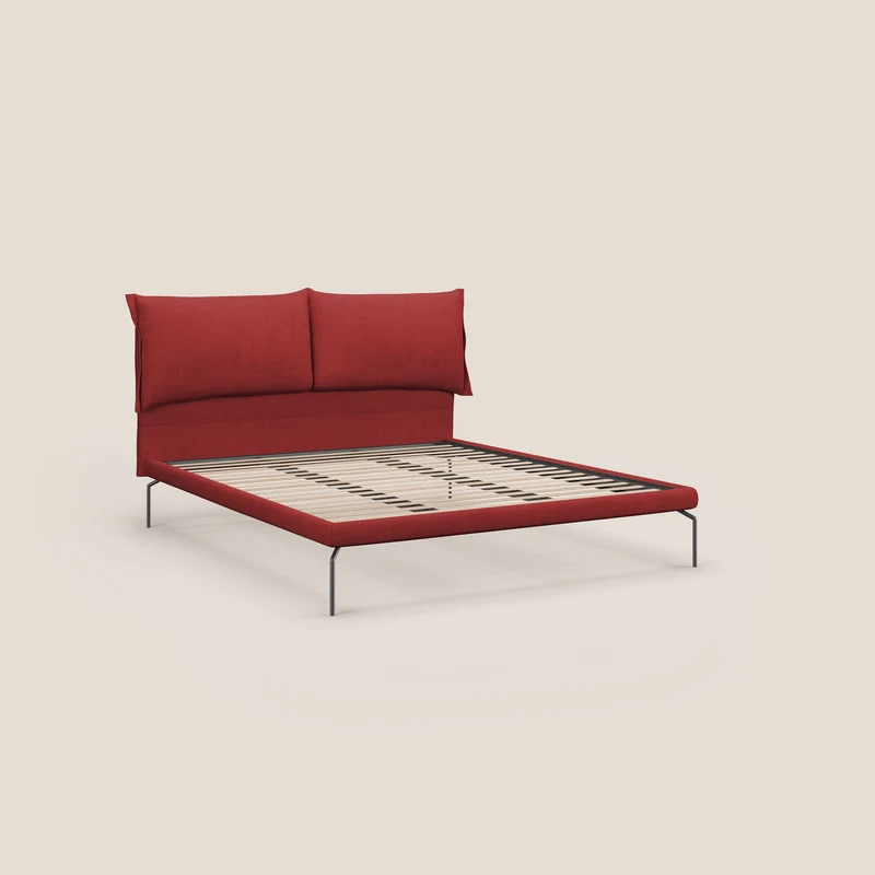 Bice lit rembourré avec coussins et pieds noirs en métal en tissu imperméable T02 rouge
