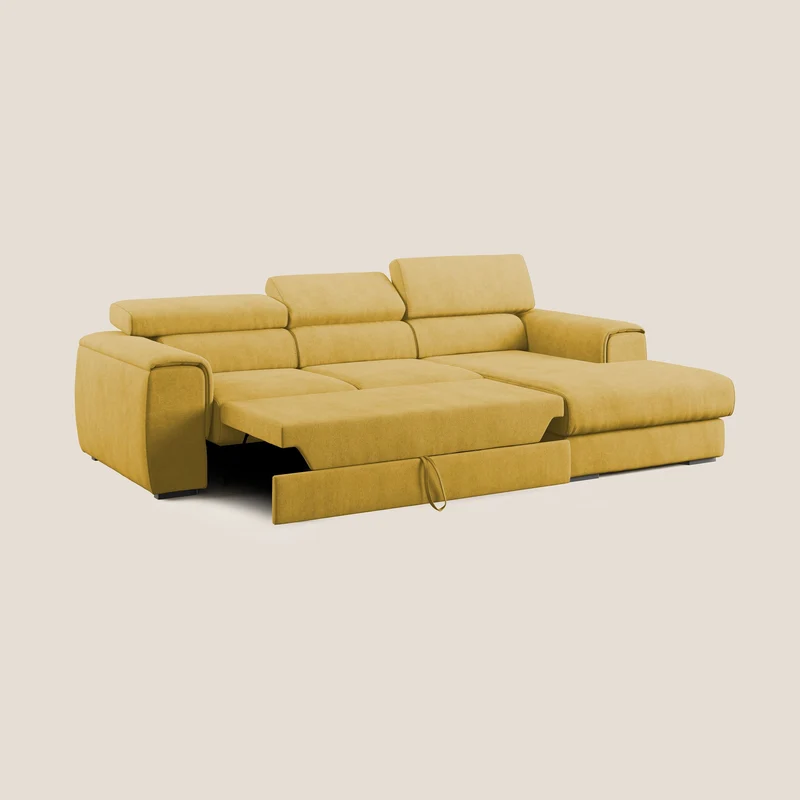 Zeno canapé d'angle et pouf extractible en tissu doux imperméable T02 jaune