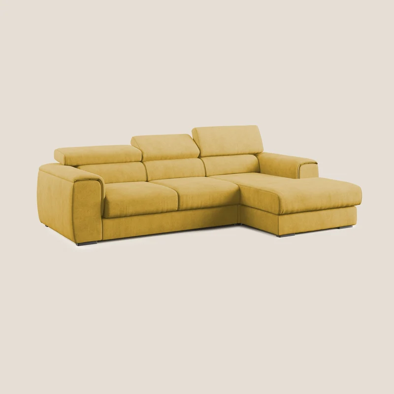 Zeno canapé d'angle et pouf extractible en tissu doux imperméable T02 jaune