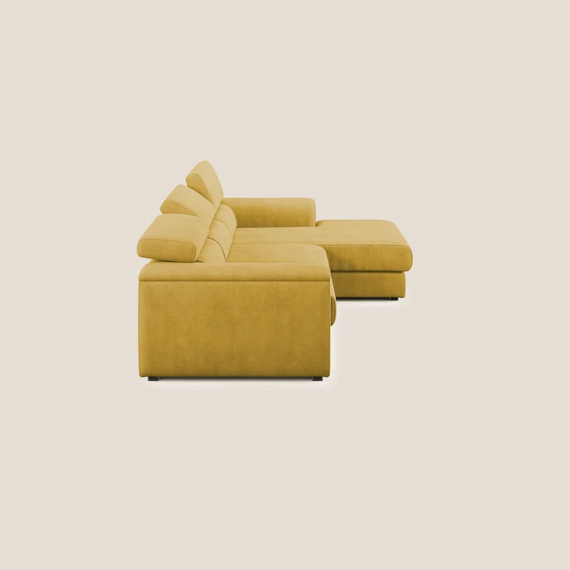 Zeno canapé d'angle et pouf extractible en tissu doux imperméable T02 jaune