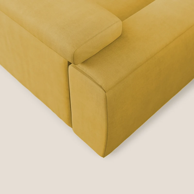 Zeno canapé d'angle et pouf extractible en tissu doux imperméable T02 jaune