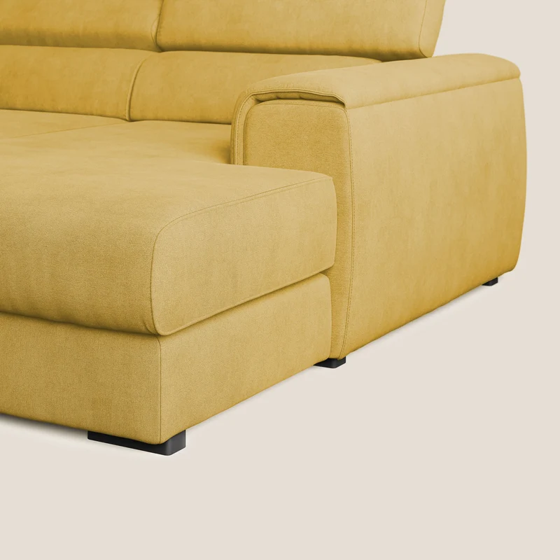 Zeno canapé d'angle et pouf extractible en tissu doux imperméable T02 jaune