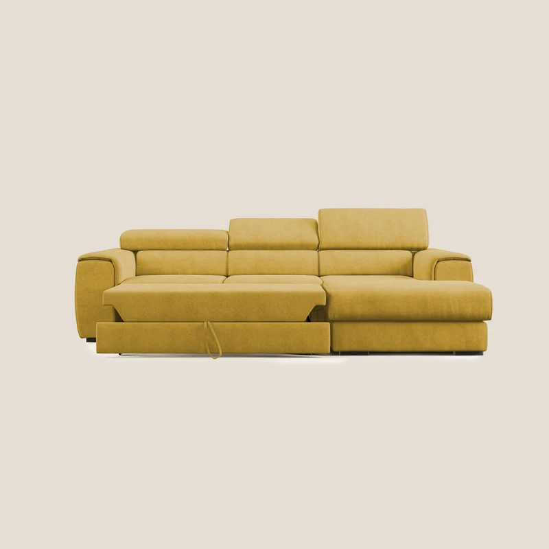 Zeno canapé d'angle et pouf extractible en tissu doux imperméable T02 jaune
