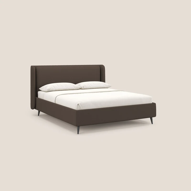 Nadine lit coffre de design et confort italien en tissu imperméable T19 marron