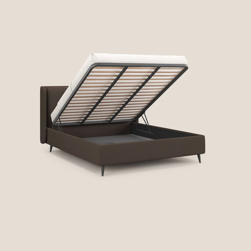 Nadine lit coffre de design et confort italien en tissu imperméable T19 marron