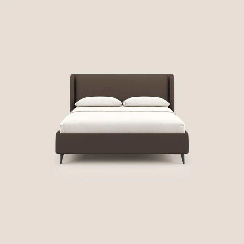 Nadine lit coffre de design et confort italien en tissu imperméable T19 marron
