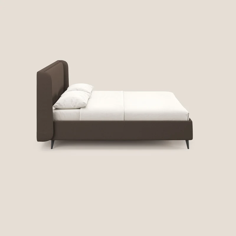 Nadine lit coffre de design et confort italien en tissu imperméable T19 marron