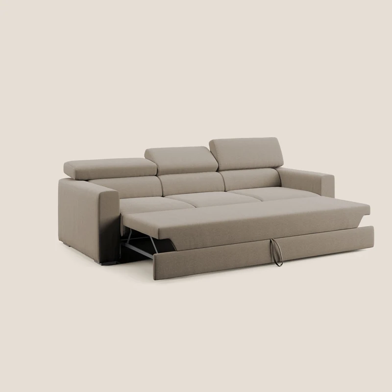 Dylan canapé avec pouf extractible à 3 assises en tissu effet coton imperméable T13 beige