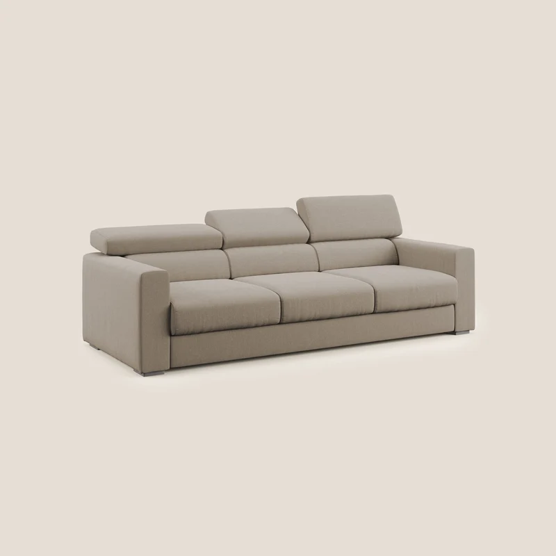 Dylan canapé avec pouf extractible à 3 assises en tissu effet coton imperméable T13 beige