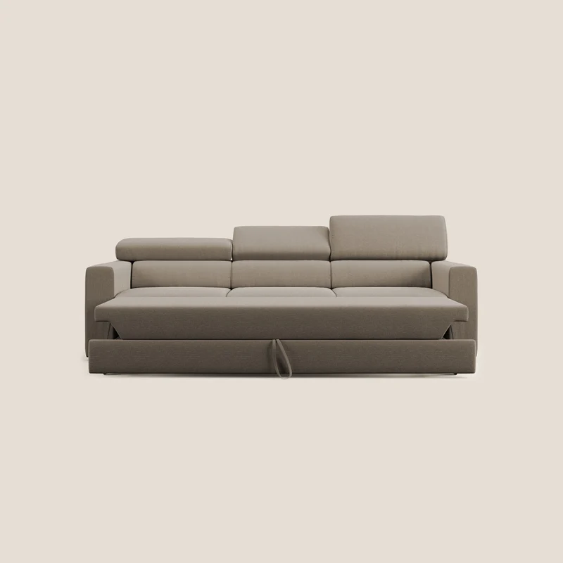 Dylan canapé avec pouf extractible à 3 assises en tissu effet coton imperméable T13 beige