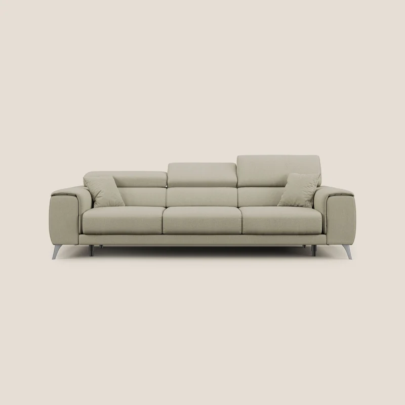 Fusion Canapé avec 3 assises coulissantes en tissu doux antitache T05 crème