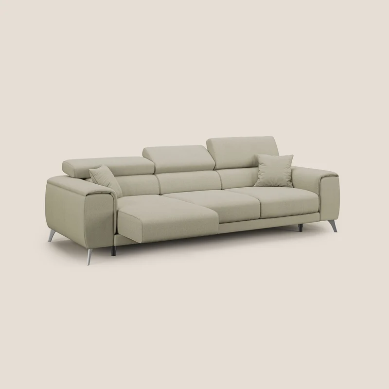 Fusion Canapé avec 3 assises coulissantes en tissu doux antitache T05 crème