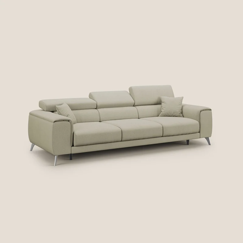 Fusion Canapé avec 3 assises coulissantes en tissu doux antitache T05 crème