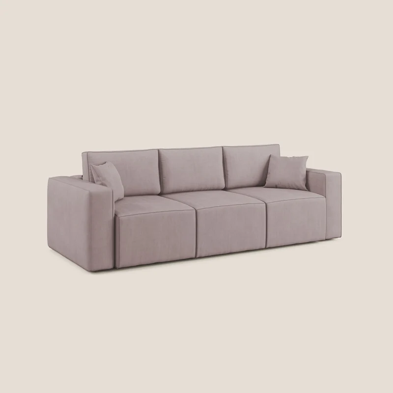 Morfeo Canapé avec 3 assises extractibles en tissu doux imperméable T02 rose