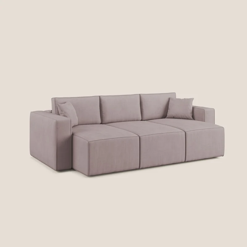 Morfeo Canapé avec 3 assises extractibles en tissu doux imperméable T02 rose
