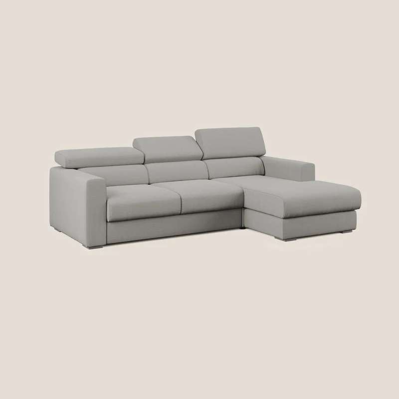 Dylan divano angolare con estraibile a cassettone in tessuto fiammato simil cotone impermeabile T19 beige