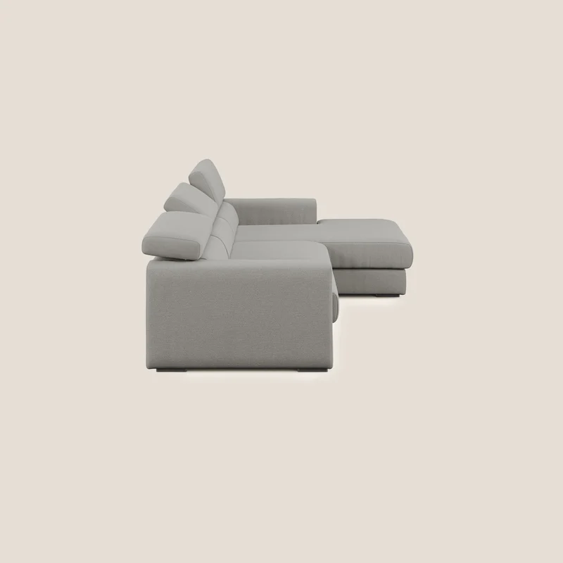 Dylan divano angolare con estraibile a cassettone in tessuto fiammato simil cotone impermeabile T19 beige