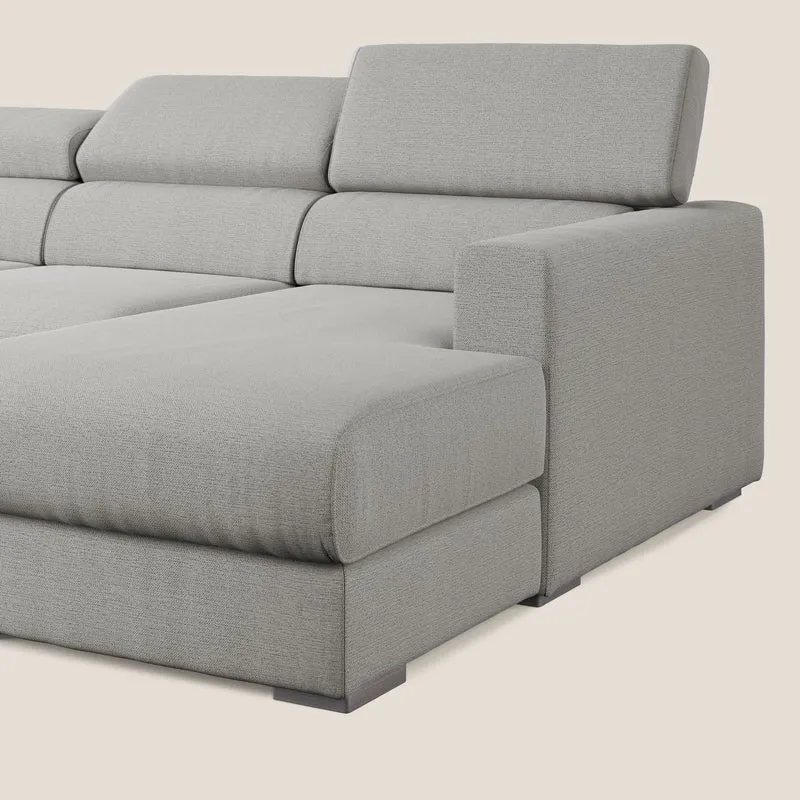 Dylan divano angolare con estraibile a cassettone in tessuto fiammato simil cotone impermeabile T19 beige