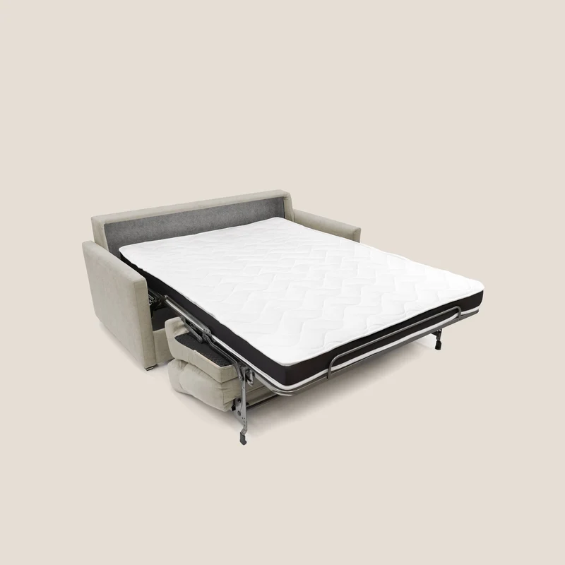 Margot canapé convertible au dossier haut et moelleux en tissu doux imperméable T02 crème