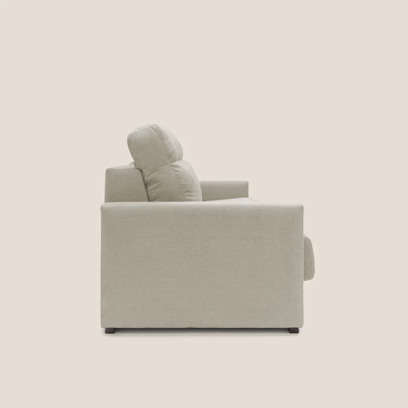 Margot canapé convertible au dossier haut et moelleux en tissu doux imperméable T02 crème