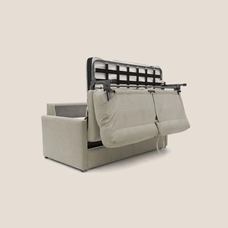 Margot canapé convertible au dossier haut et moelleux en tissu doux imperméable T02 crème