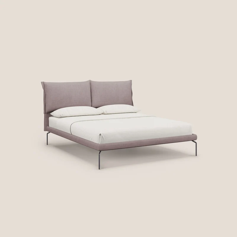 Bice lit rembourré avec coussins et pieds noirs en métal en tissu imperméable T02 rose