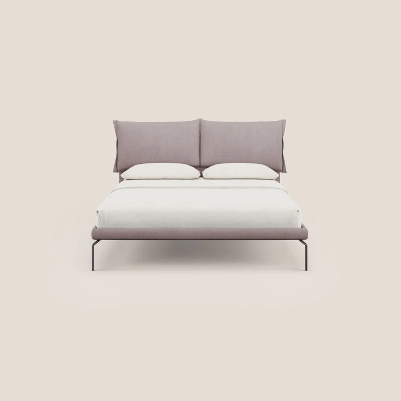 Bice lit rembourré avec coussins et pieds noirs en métal en tissu imperméable T02 rose