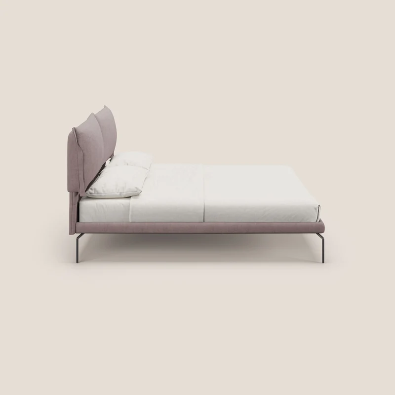 Bice lit rembourré avec coussins et pieds noirs en métal en tissu imperméable T02 rose
