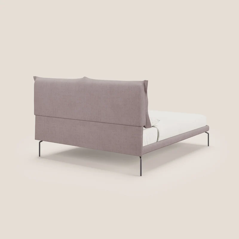 Bice lit rembourré avec coussins et pieds noirs en métal en tissu imperméable T02 rose