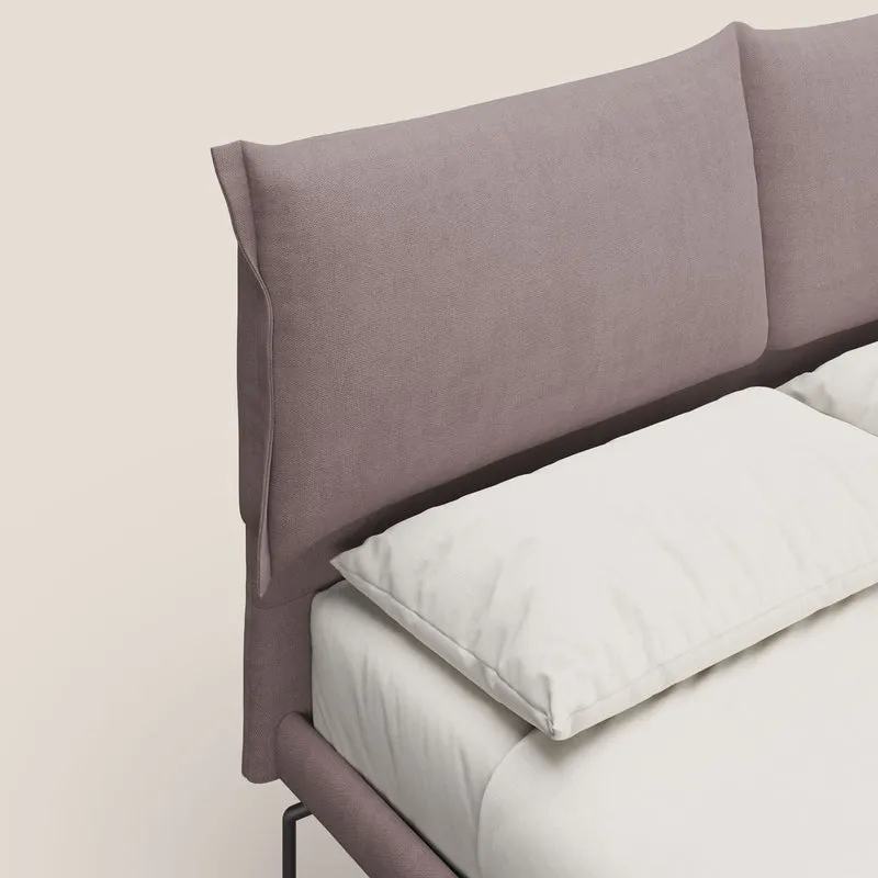 Bice lit rembourré avec coussins et pieds noirs en métal en tissu imperméable T02 rose
