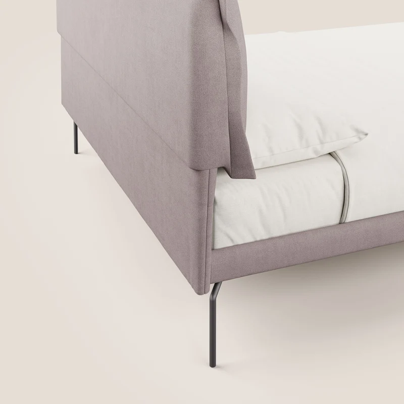Bice lit rembourré avec coussins et pieds noirs en métal en tissu imperméable T02 rose