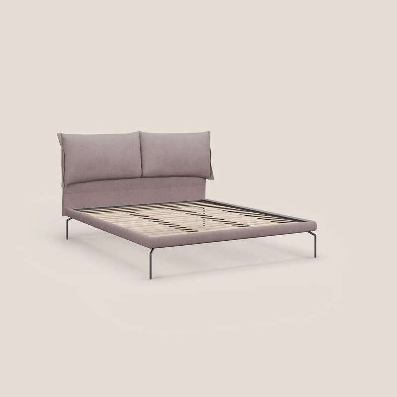 Bice lit rembourré avec coussins et pieds noirs en métal en tissu imperméable T02 rose