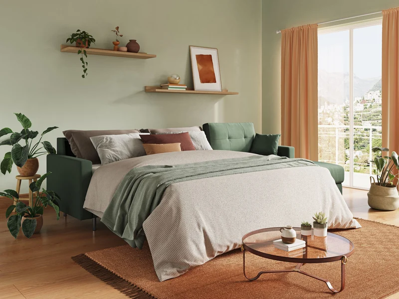 Megan canapé d'angle convertible en microfibre détachable T11 vert