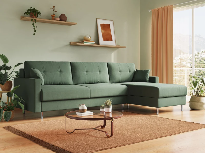 Megan canapé d'angle convertible en microfibre détachable T11 vert