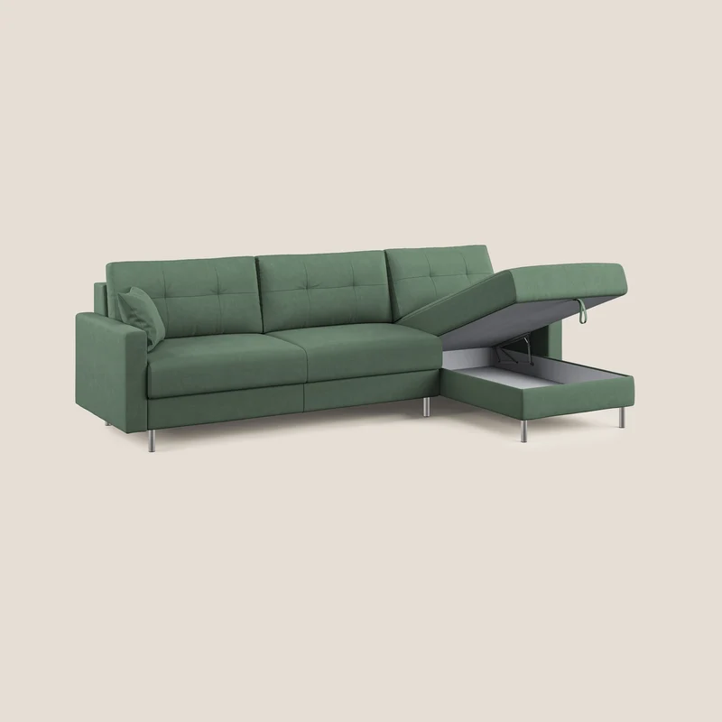 Megan canapé d'angle convertible en microfibre détachable T11 vert