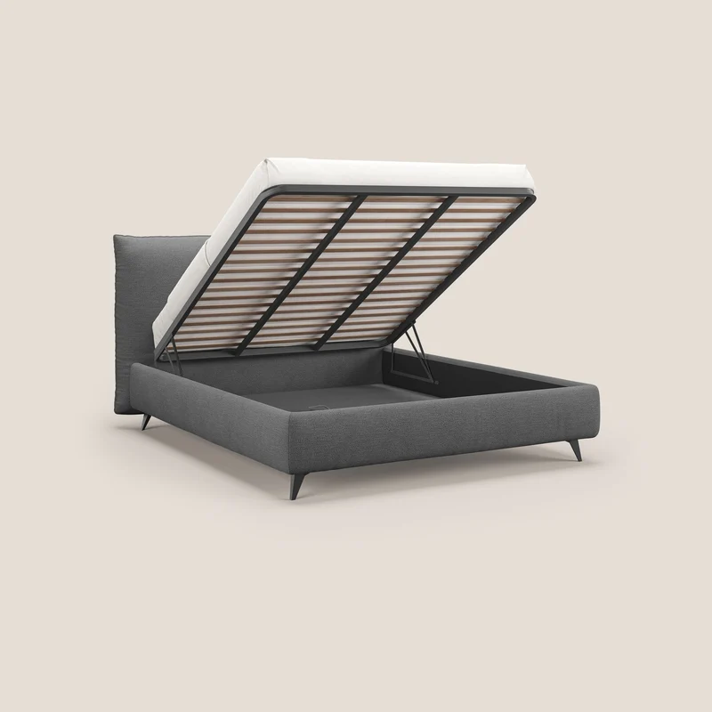 EROS lit rembourré en duvet d'oie avec coffre de rangement en bouclette précieuse détachable T16 anthracite