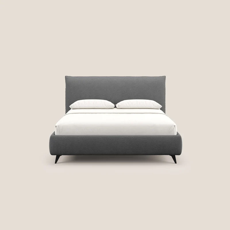 EROS lit rembourré en duvet d'oie avec coffre de rangement en bouclette précieuse détachable T16 anthracite